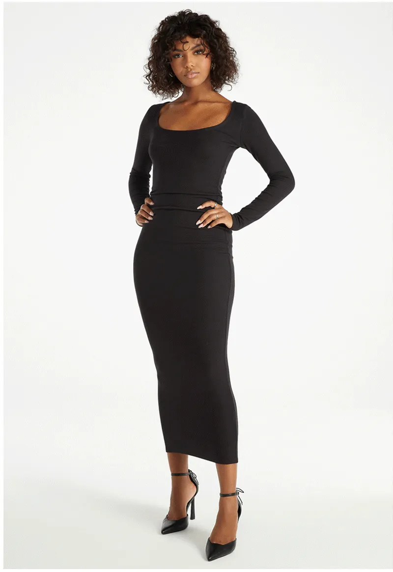 Square Neck Long Sleeve Maxi Dress