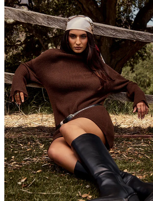 Turtleneck Rib Mini Long Sleeve Dress