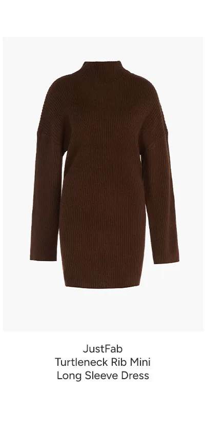 Turtleneck Rib Mini Long Sleeve Dress