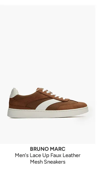 Men's Lace Up Faux Leather Mesh Sneakers