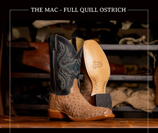 The Mac - Full Quill Ostrich in sand tan.