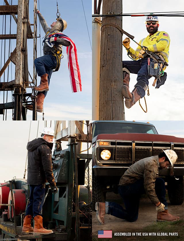 A photo montage of men wearing Justin Boots while working.