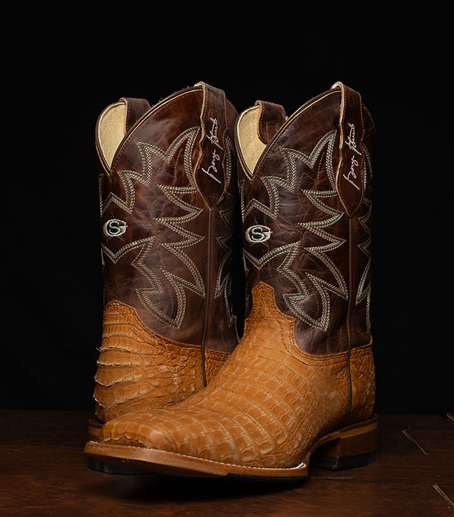 San Antone 11" Caiman boots in vintage tan.