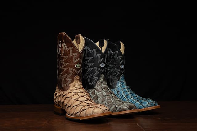 Ocean View 11" Pirarucu in rustic tan, Ocean View 11" Pirarucu in slate blue and Ocean View 11" Pirarucu in teal. 