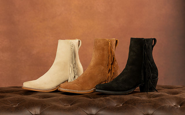 Bev 7" Bootie in bone (white), Bev 7" Bootie in brown ad Bev 7" Bootie in black.
