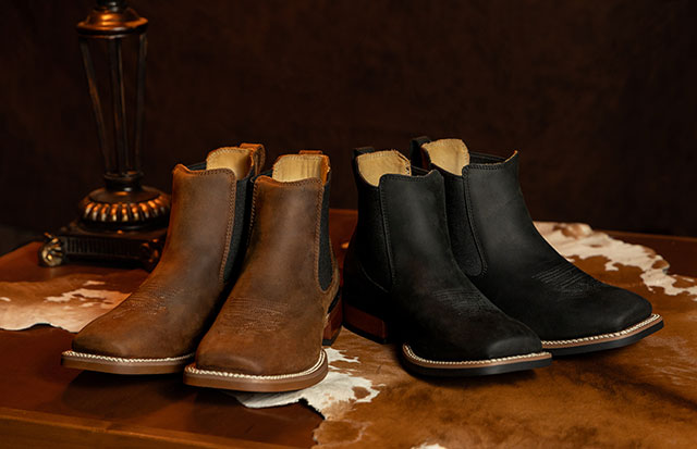 Crazy Buck 6" Western boot in brown and Crazy Buck 6" Western boot in black.