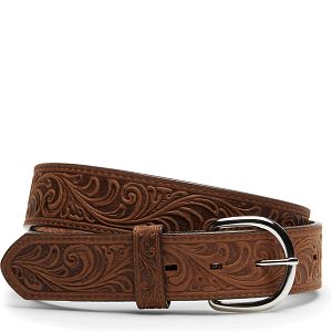 Scroll Tooled Belt in brown.