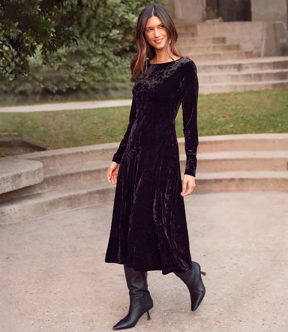 Image of Kate Long Sleeve Velvet Midi Dress