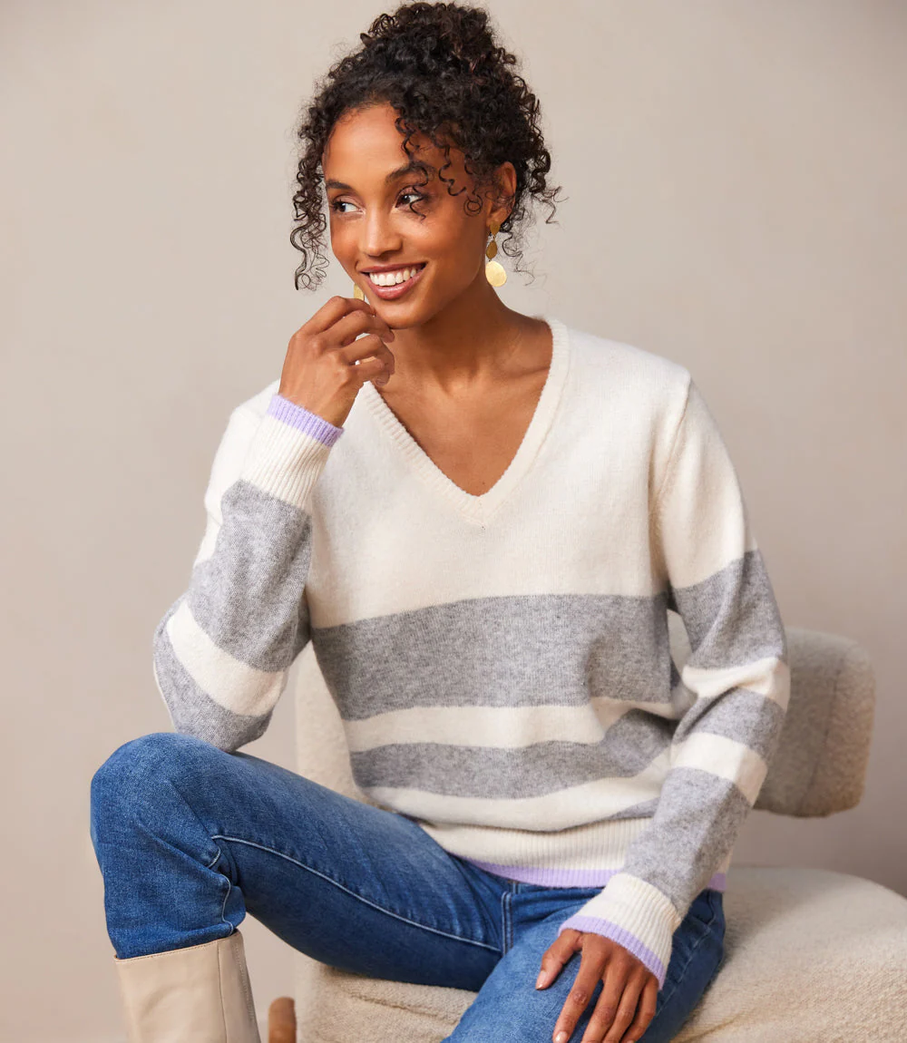 Image of Stripe V-Neck Sweater