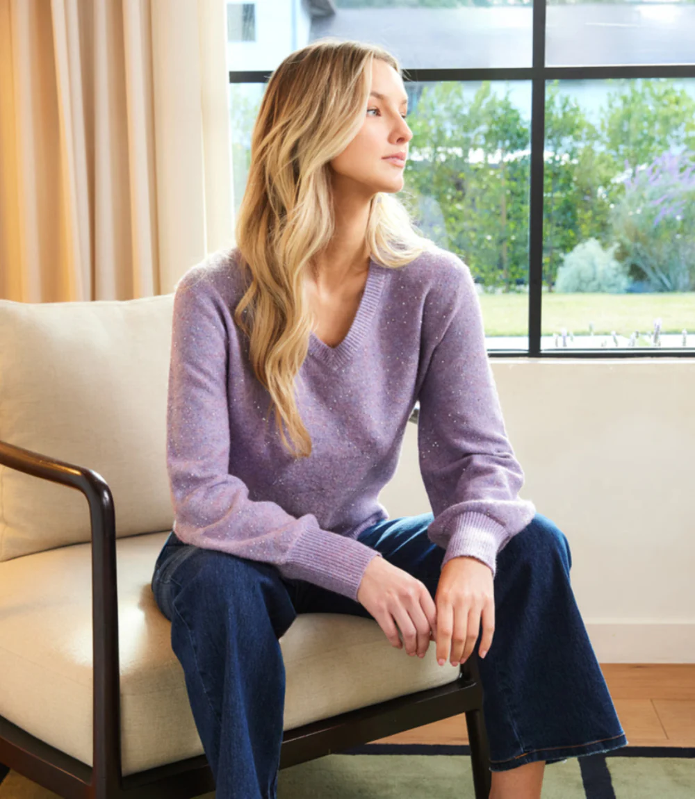 Image of Sequin V-Neck Sweater