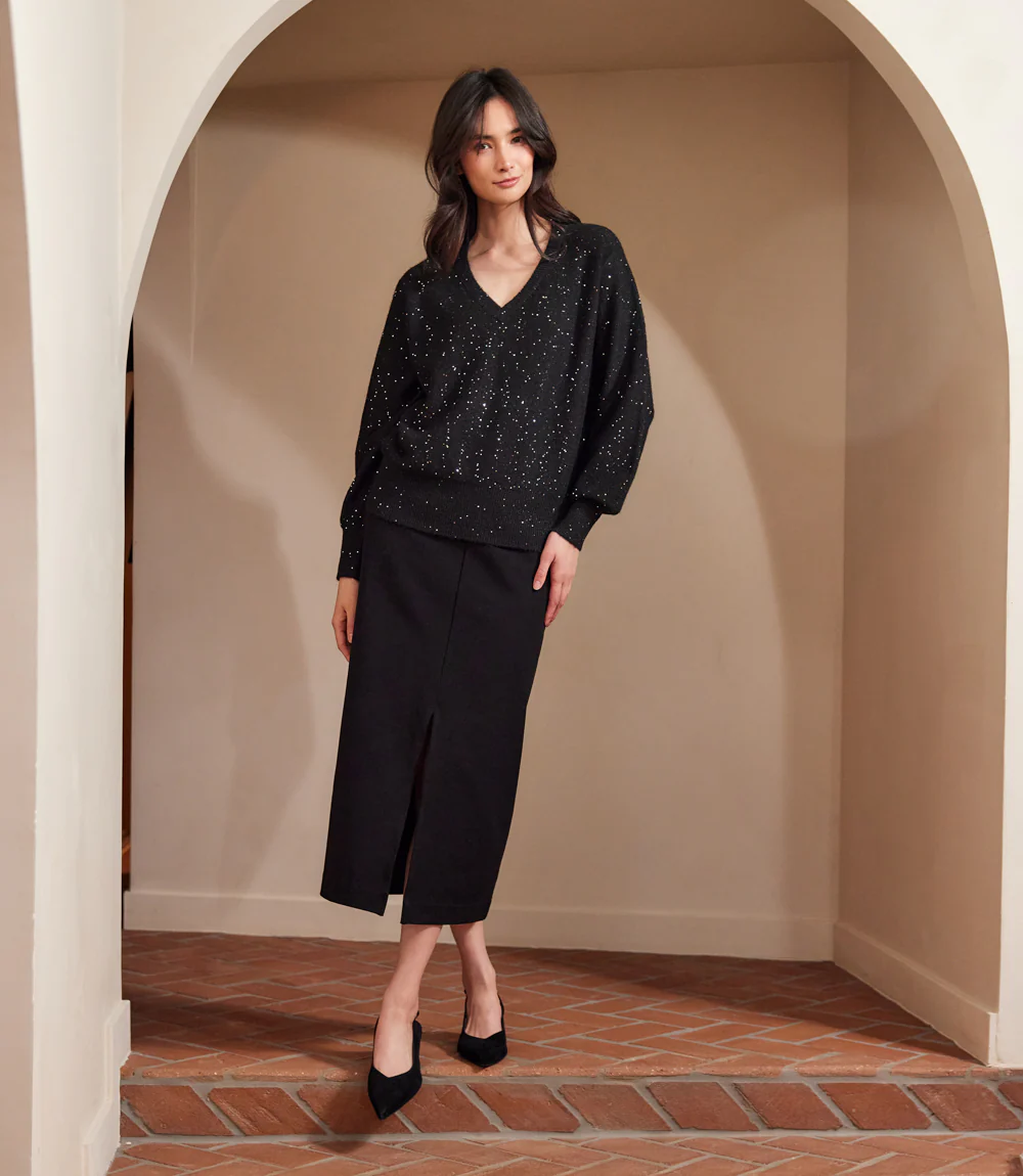 Image of Sequin V-Neck Sweater