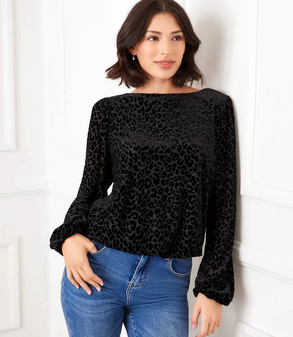 Image of Blouson Sleeve Velvet Burnout Boatneck Top