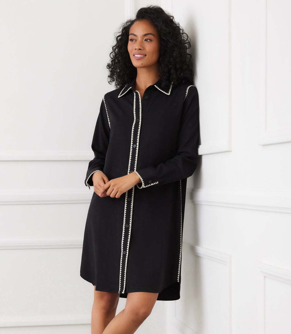 Image of Long Sleeve Edge Stitch Shirtdress