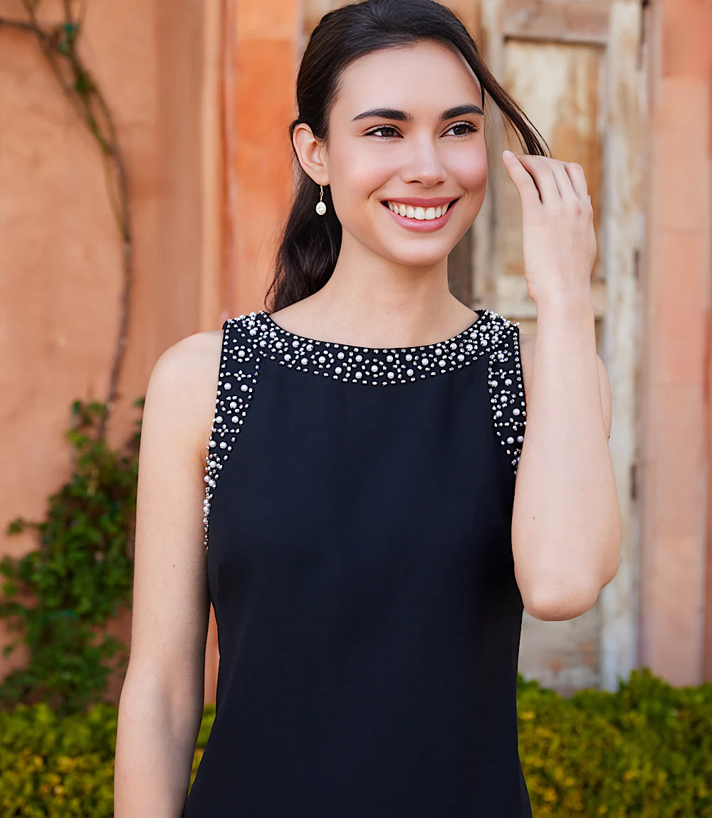 Image of Embellished Sleeveless Shift Dress