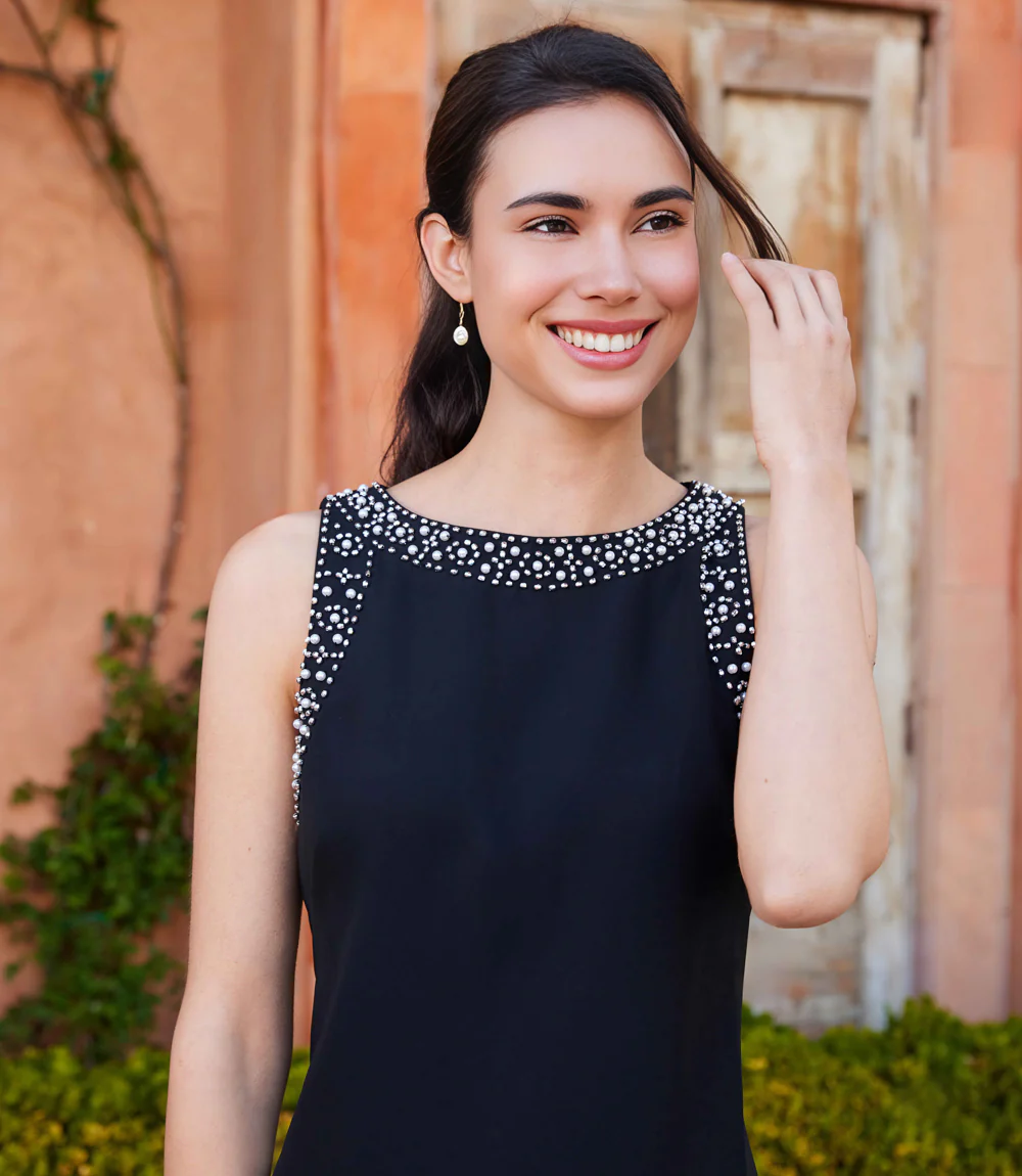 Image of Embellished Sleeveless Shift Dress