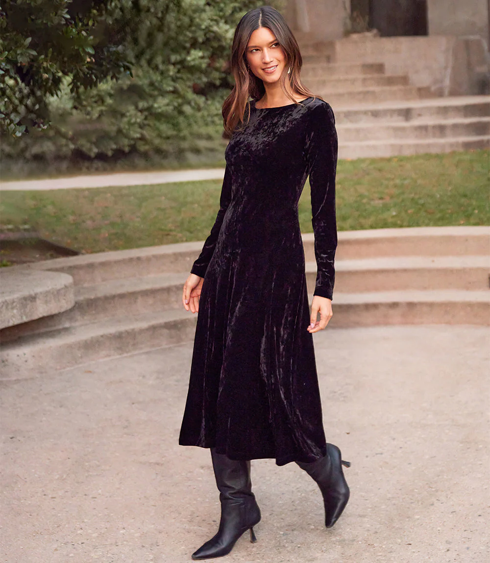 Image of Kate Long Sleeve Velvet Midi Dress
