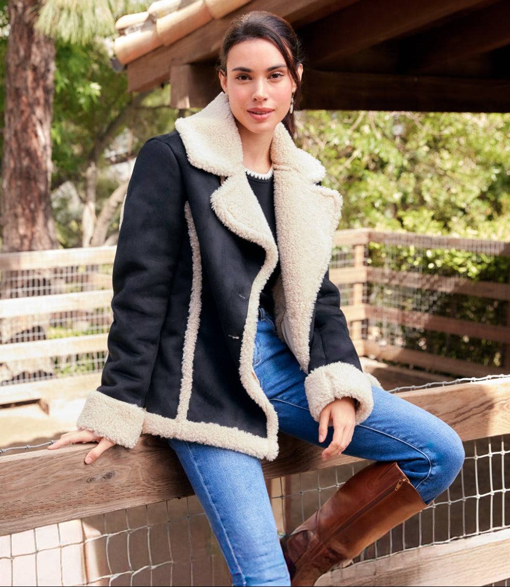 Image of Faux Suede Shearling Jacket