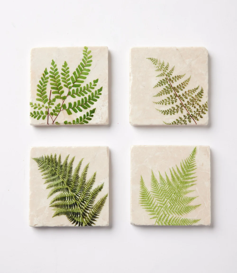 Image of Fern Polished Marble Coasters, Set Of 4