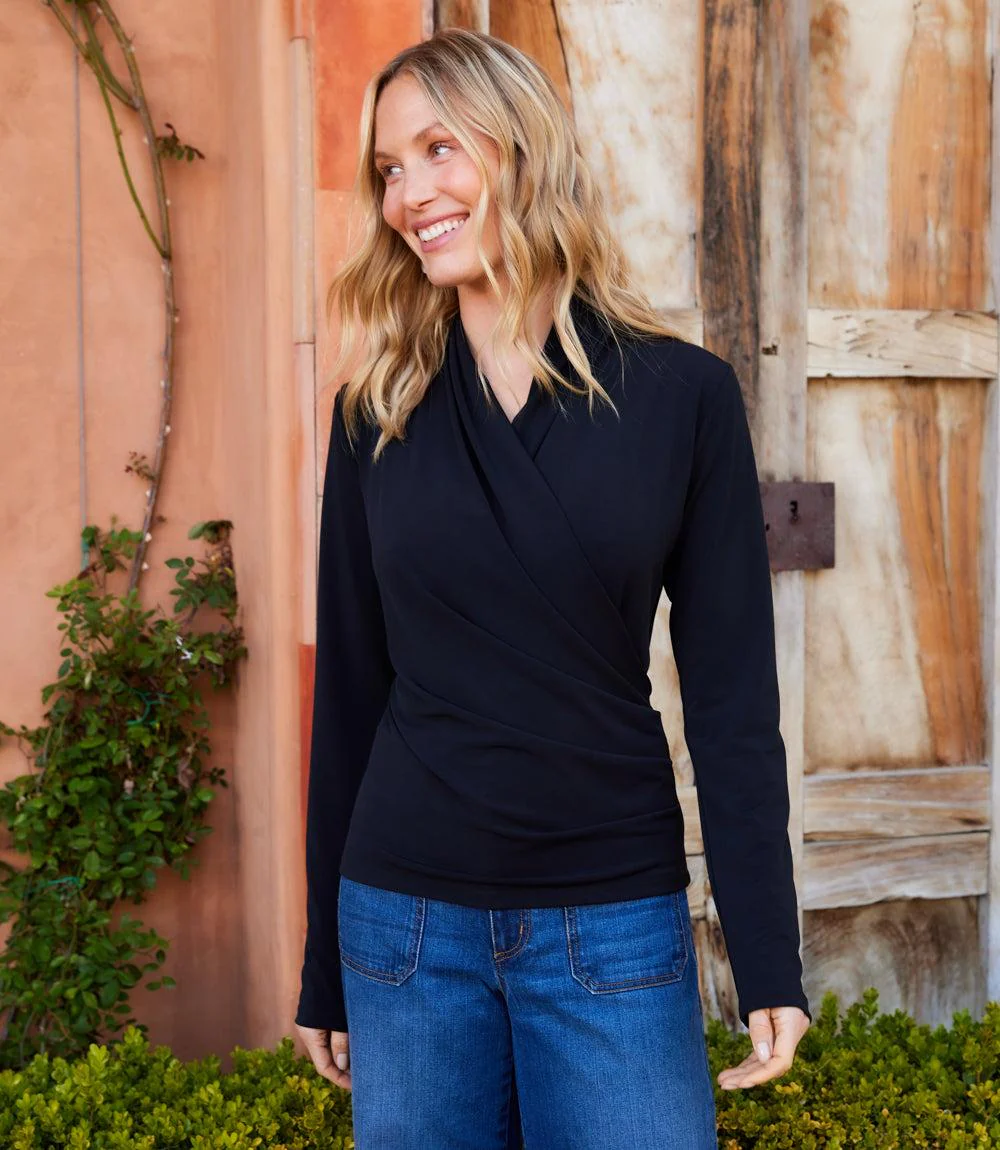 Image of Travel Jersey Drape Front Crossover Top