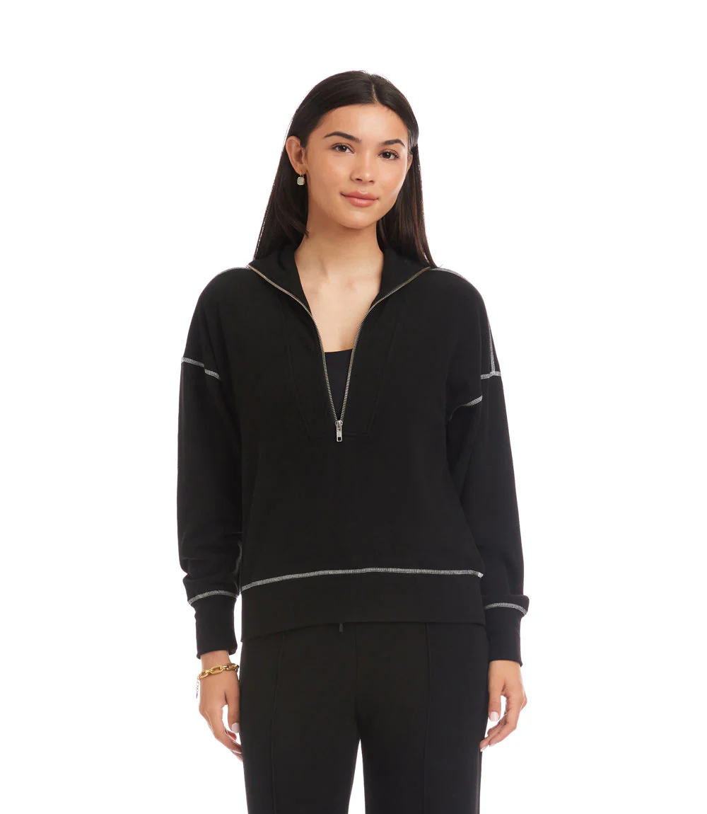 Image of Half-Zip Contrast Stitch Pullover Top
