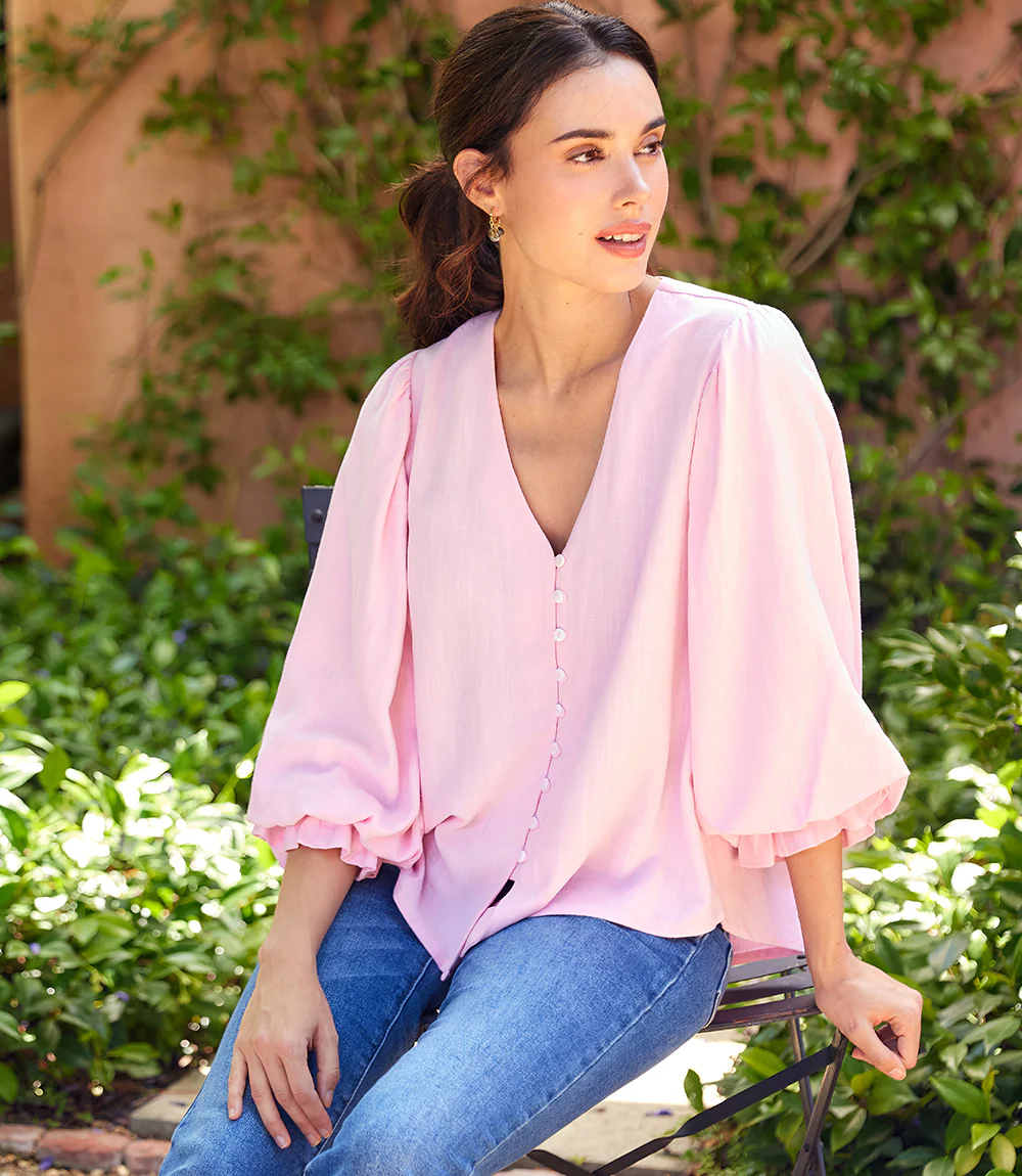 Image of Layered Sleeve Shirred Blouse
