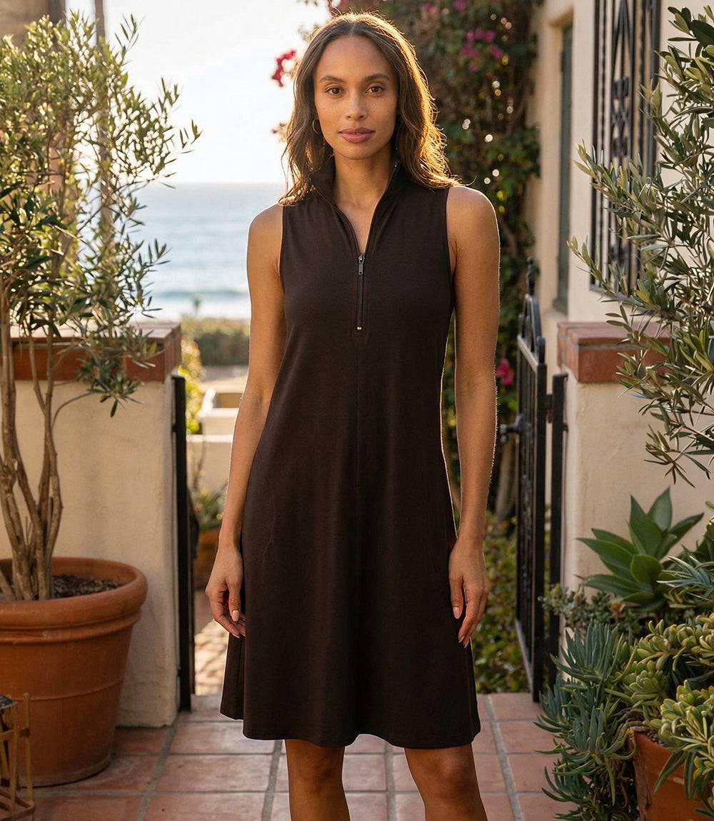 Image of Sleeveless Zip-Up Travel Jersey Dress