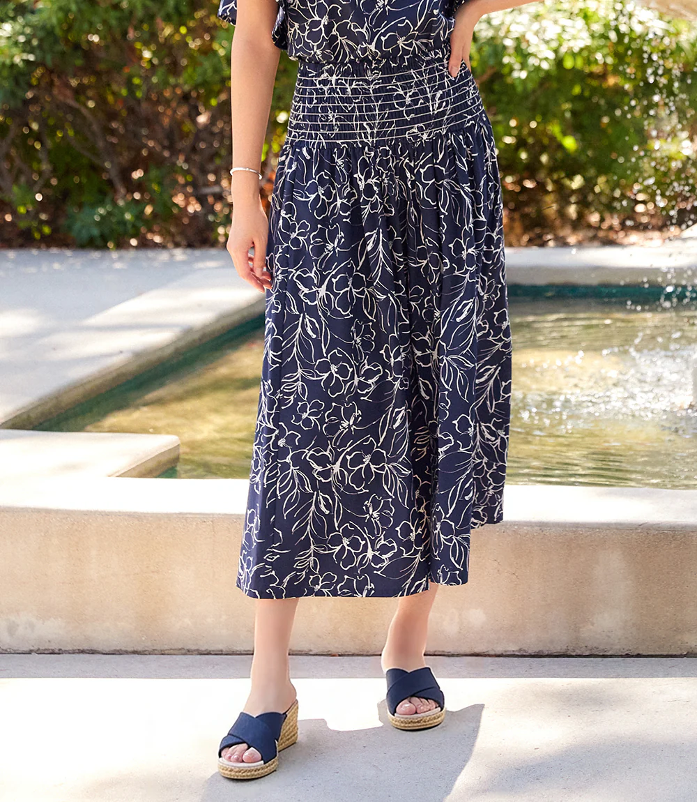 Image of Smocked Waist Midi Skirt
