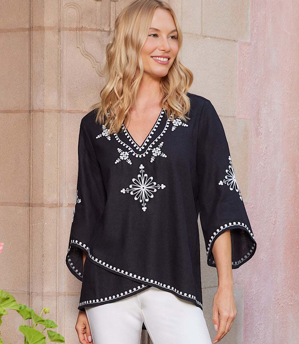 Image of Bracelet Sleeve Embroidered Asymmetric Top