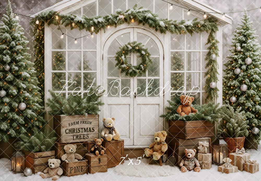 Kate Christmas Tree Teddy Bear White Cabin Backdrop Designed by Patty Roberts