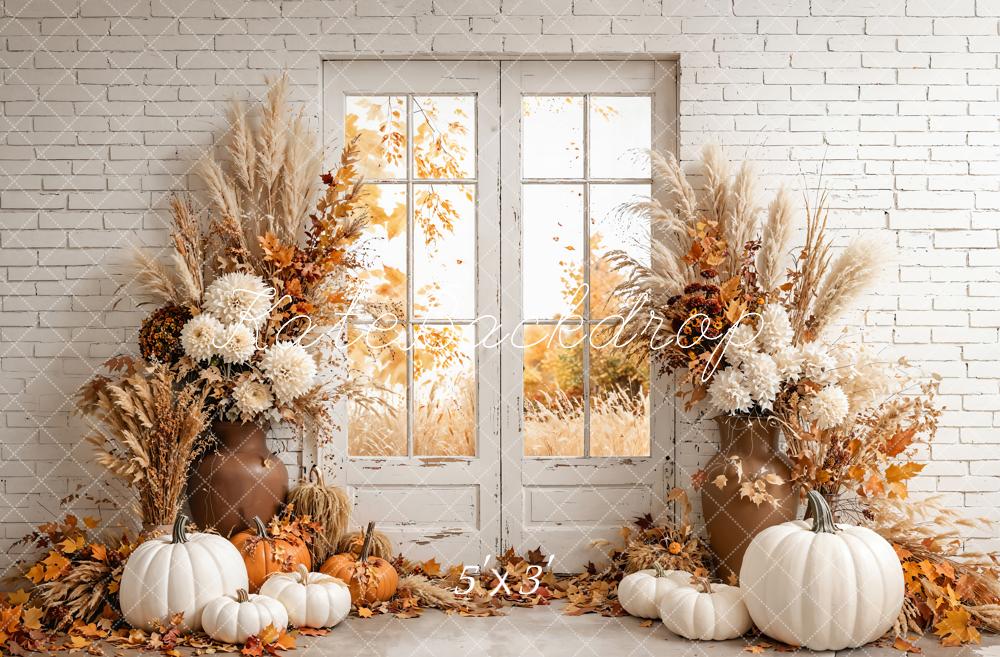 Kate Fall Cozy Pumpkin Floral Window Backdrop Designed by Emetselch