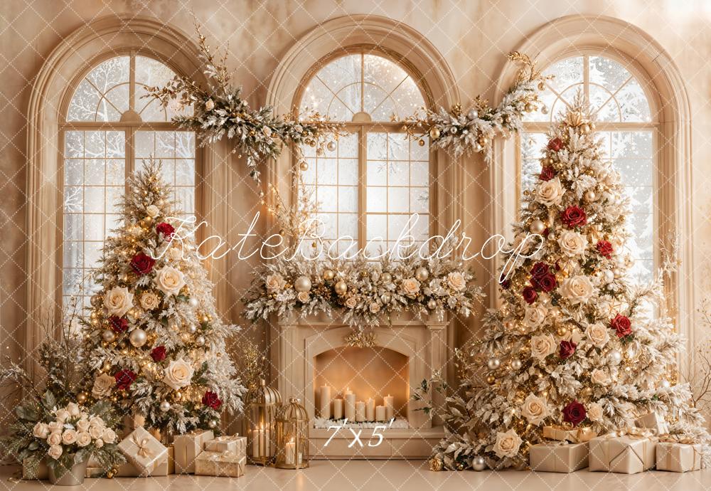 SALE Kate Christmas Tree Roses Fireplace Arched Window Backdrop Designed by Emetselch