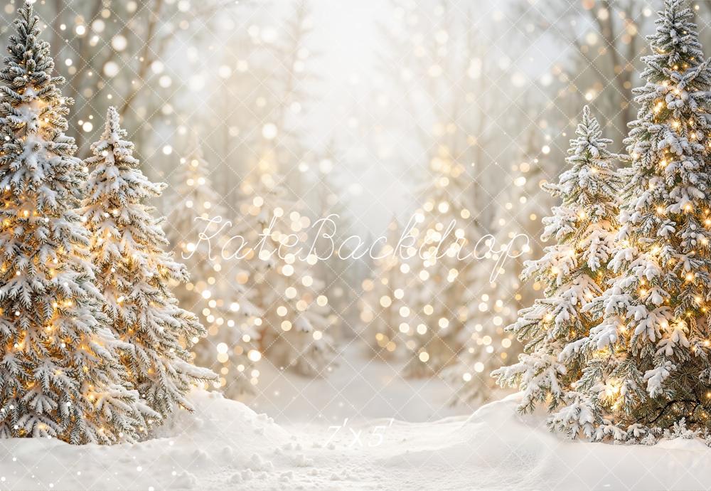 SALE Kate Christmas Winter Snowy Pine Trees Bokeh Lights Backdrop Designed by Emetselch