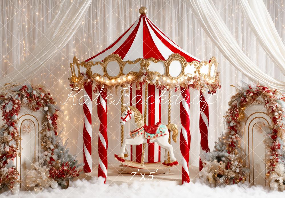 SALE Kate Christmas Circus Carousel White Drapes Backdrop Designed by Patty Roberts