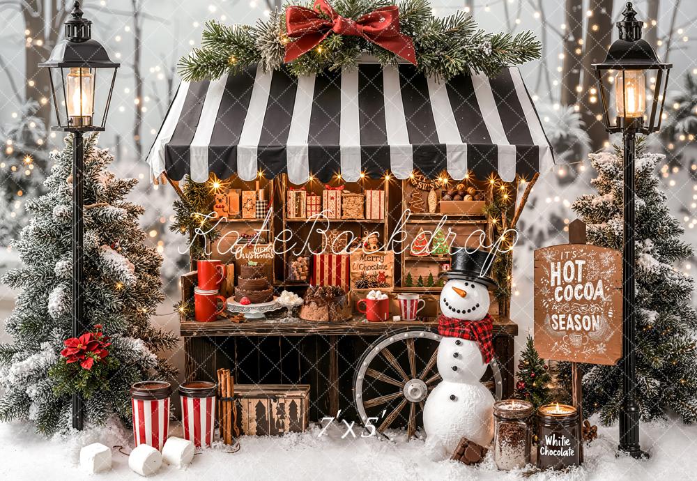 SALE Kate Christmas Hot Cocoa Stand Snowman Winter Trees Backdrop Designed by Emetselch