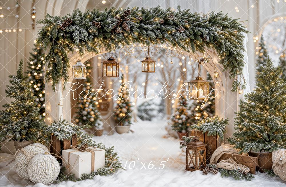 Kate Christmas Arch Garland Snow Trees Backdrop Designed by Emetselch