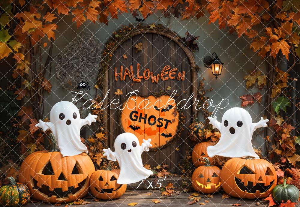 Kate Halloween Ghost Pumpkin Vintage Door Backdrop Designed by Emetselch