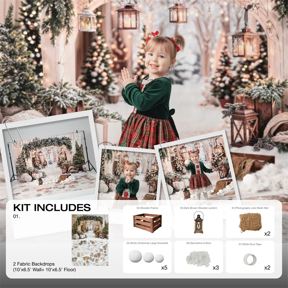 Kate Christmas Arch Garland Snow Trees Backdrop Designed by Emetselch