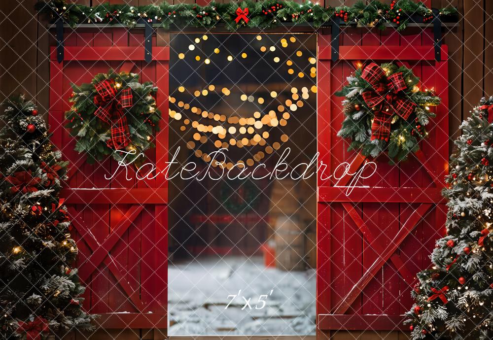 Kate Christmas Night Red Barn Door Backdrop Designed by Emetselch