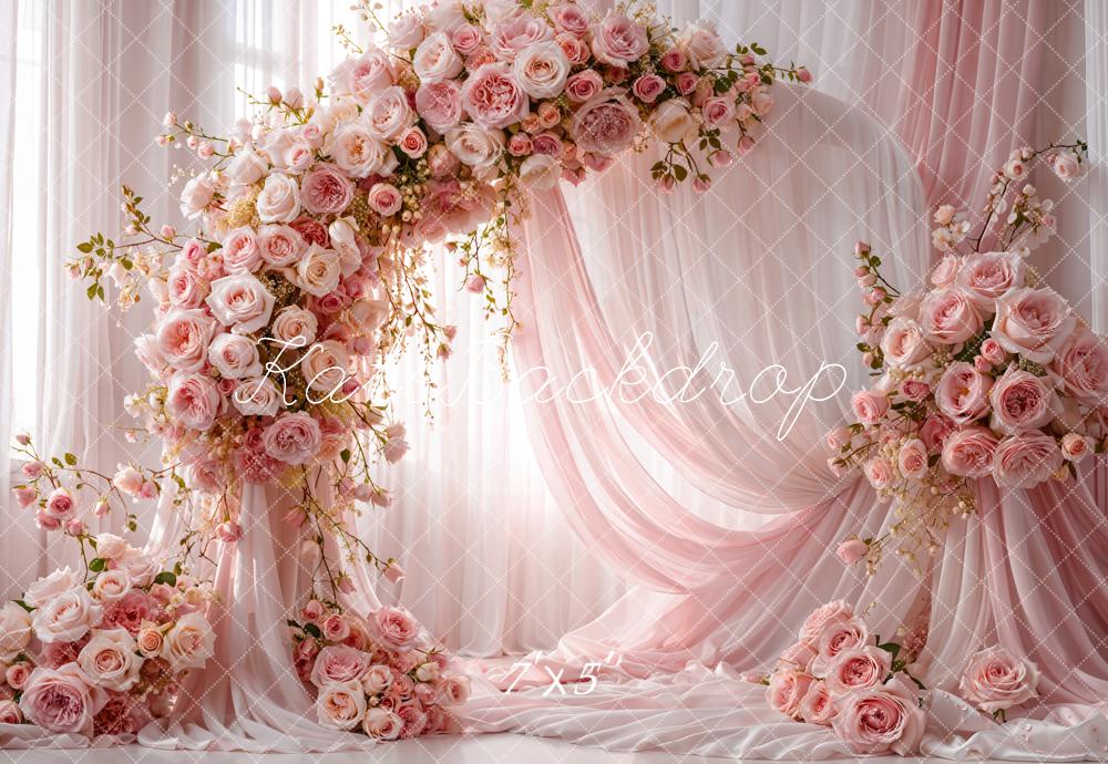 TEST Kate Mother's Day Flower Arch Pink Roses Draped Curtains Backdrop Designed by Emetselch