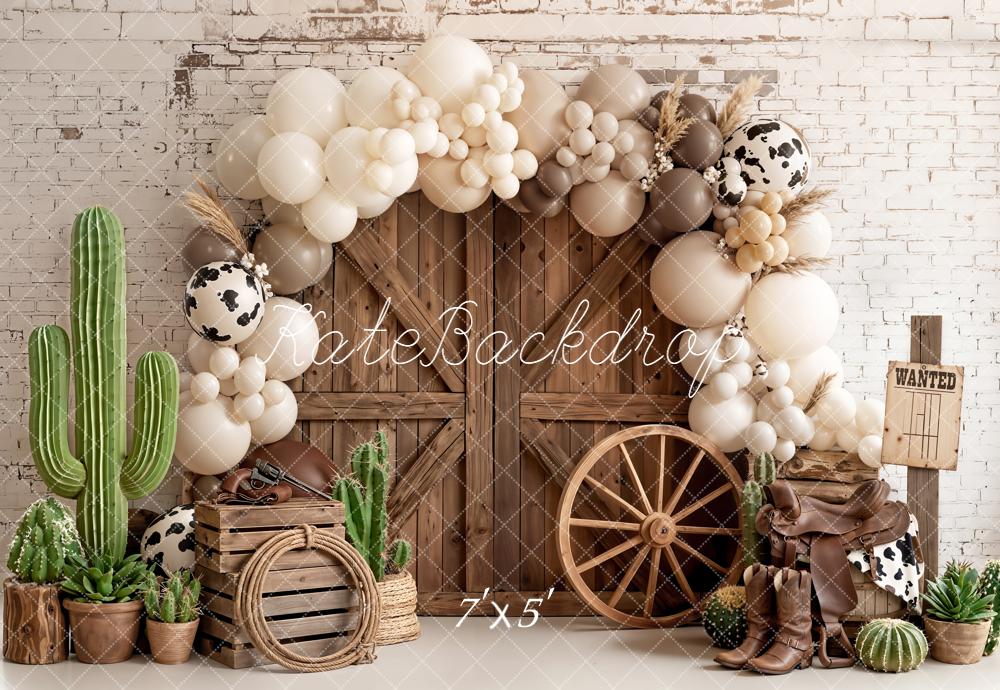 TEST Kate Western Barn Door Cow Print Balloon Arch Cactus Backdrop Designed by Emetselch