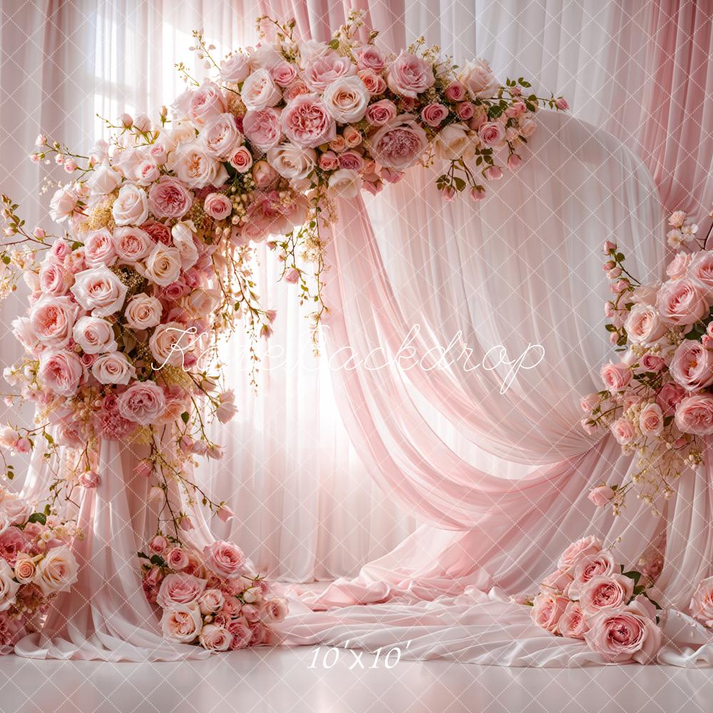 Kate Mother's Day Flower Arch Pink Roses Draped Curtains Printed Backdrop Designed by Emetselch