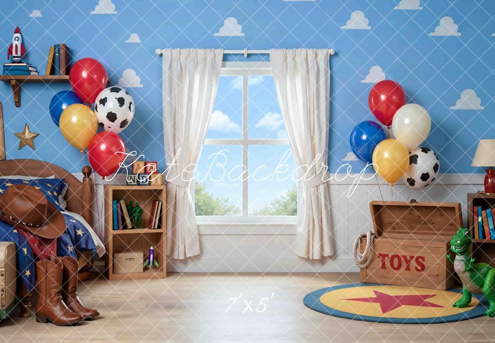TEST Kate Cowboy Toy Bedroom Blue Cloud Wall Printed Backdrop Designed by Mini MakeBelieve