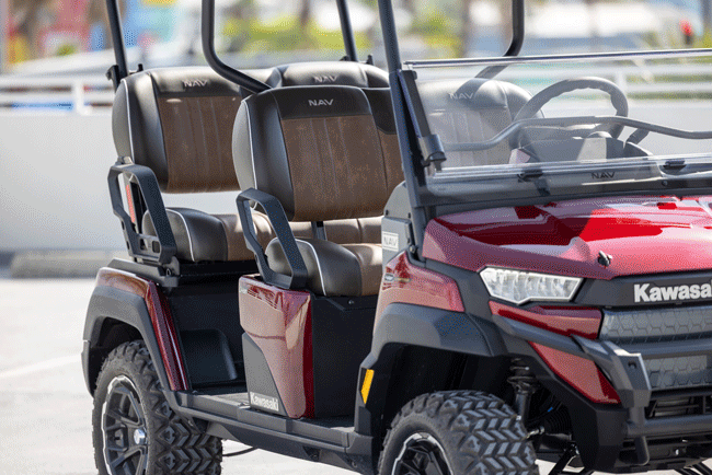 A red and black off-road utility vehicle with two seats