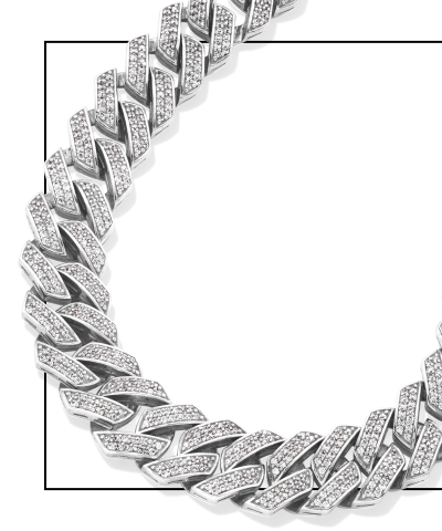 Men's Diamond Angled Curb Chain Necklace 7-1/2 ct tw 10K White Gold 20
