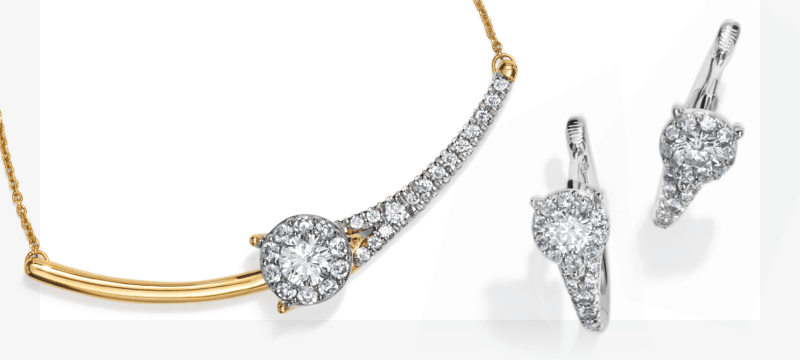Beautiful showcase of necklace and earrings from the Closer Together Collection