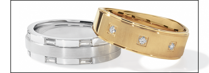 Beautiful wedding bands in warm and cool tones. 