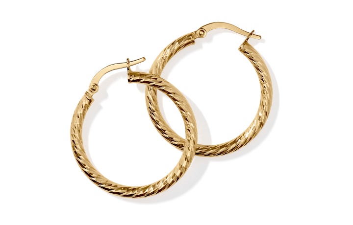 Italian Brilliance Diamond-Cut Hoop Earrings 14K Yellow Gold 20mm. 