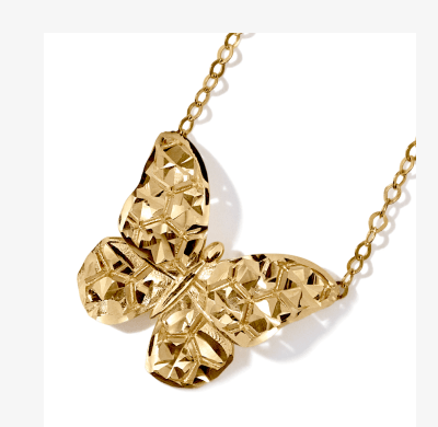 Italian Brilliance Butterfly Necklace Semi-Solid 14K Yellow Gold 18