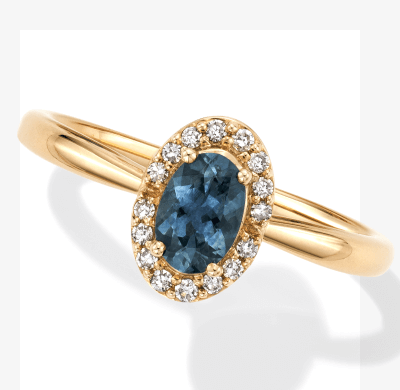 American Blue Sapphire & Diamond Halo Ring 1/10 ct tw 10K Yellow Gold