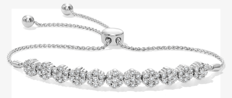 Diamond Bolo Bracelet 1/5 ct tw Round-cut Sterling Silver